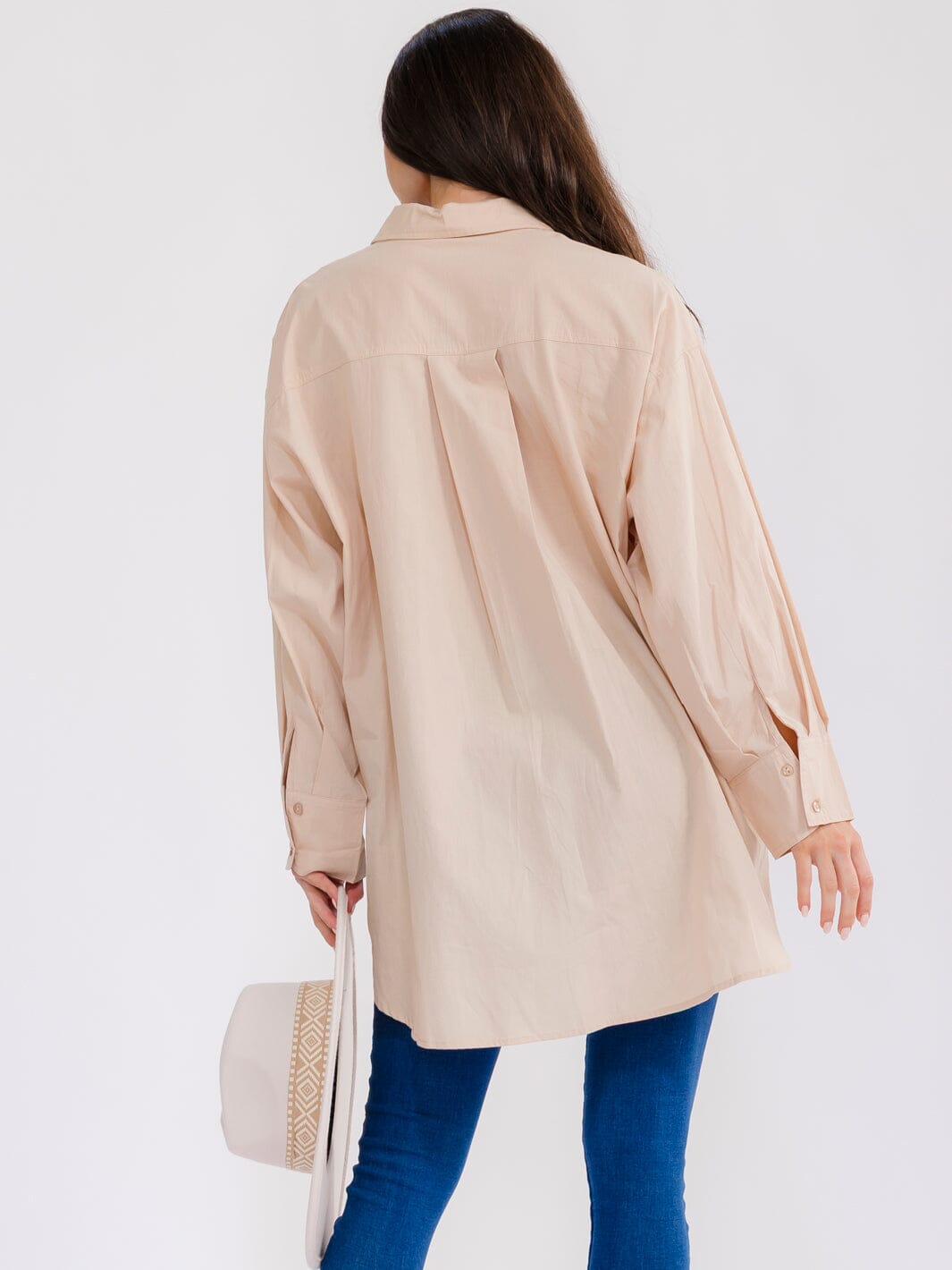 WOMEN'S LONG SLEEVE BUTTON UP HIGH-LOW OVERSIZED SHIRT