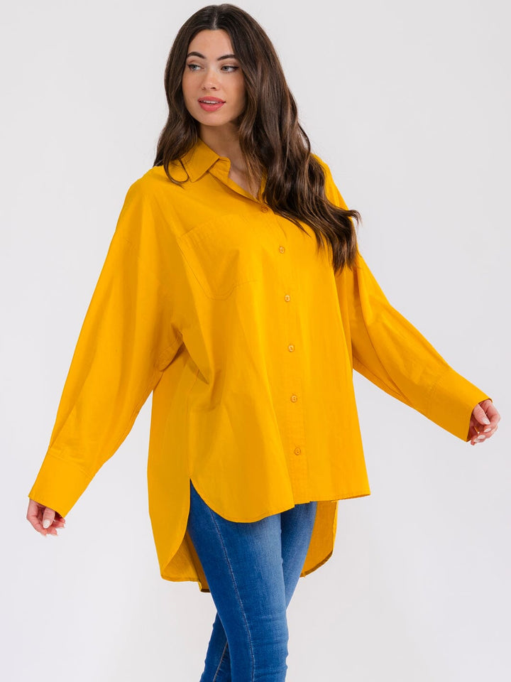 WOMEN'S LONG SLEEVE BUTTON UP HIGH-LOW OVERSIZED SHIRT
