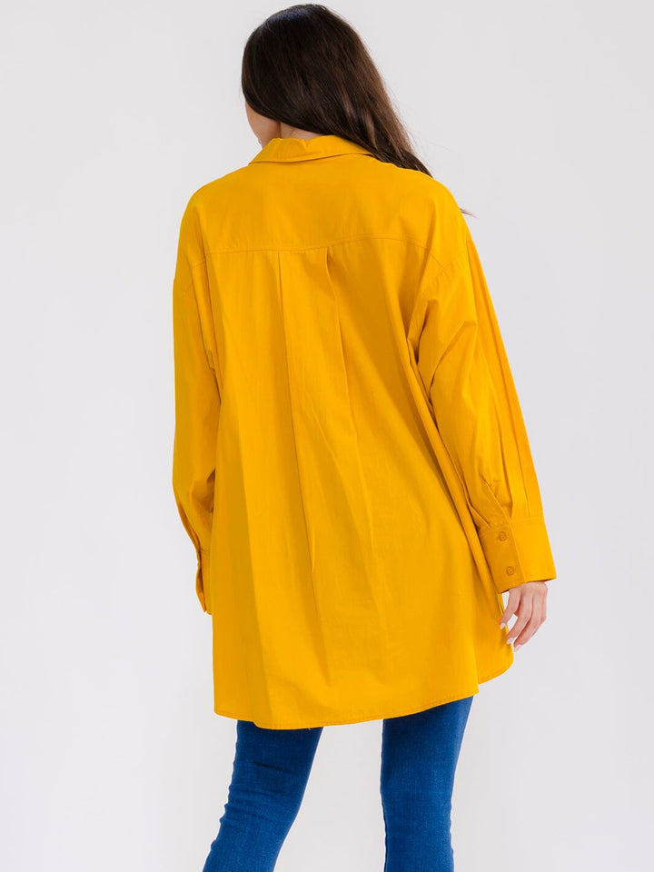 WOMEN'S LONG SLEEVE BUTTON UP HIGH-LOW OVERSIZED SHIRT