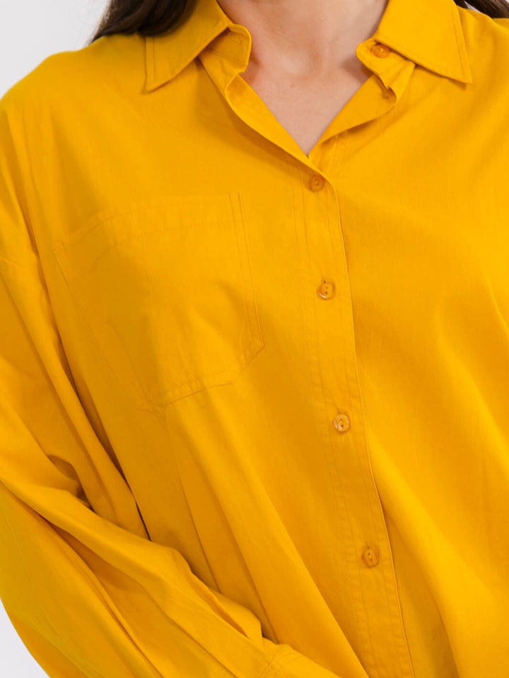 WOMEN'S LONG SLEEVE BUTTON UP HIGH-LOW OVERSIZED SHIRT
