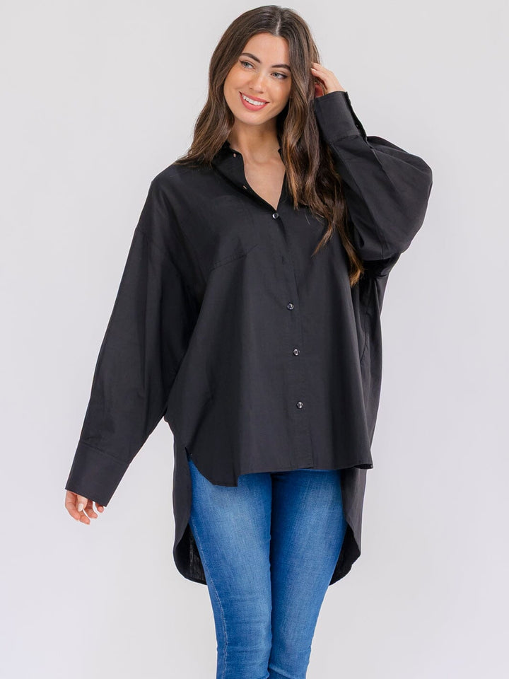 WOMEN'S LONG SLEEVE BUTTON UP HIGH-LOW OVERSIZED SHIRT