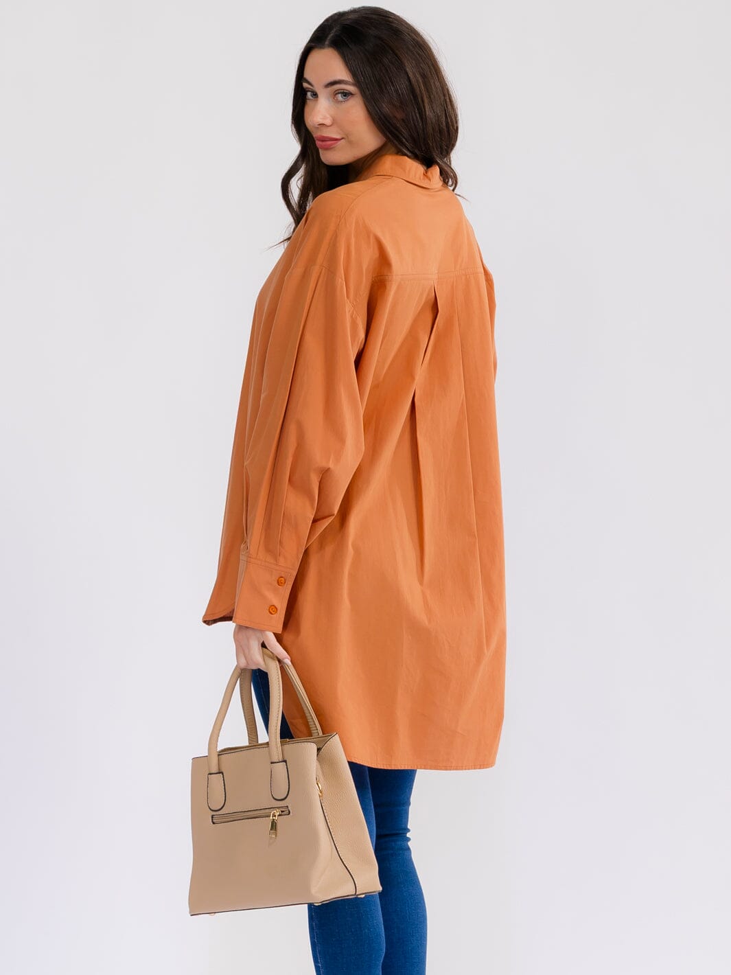 WOMEN'S LONG SLEEVE BUTTON UP HIGH-LOW OVERSIZED SHIRT