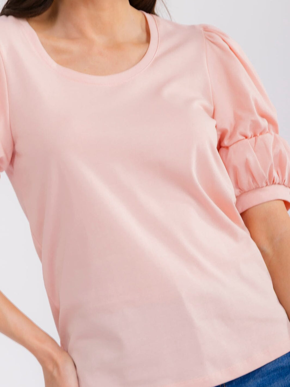 WOMEN'S SHORT PUFF SLEEVE SOLID BLOUSE