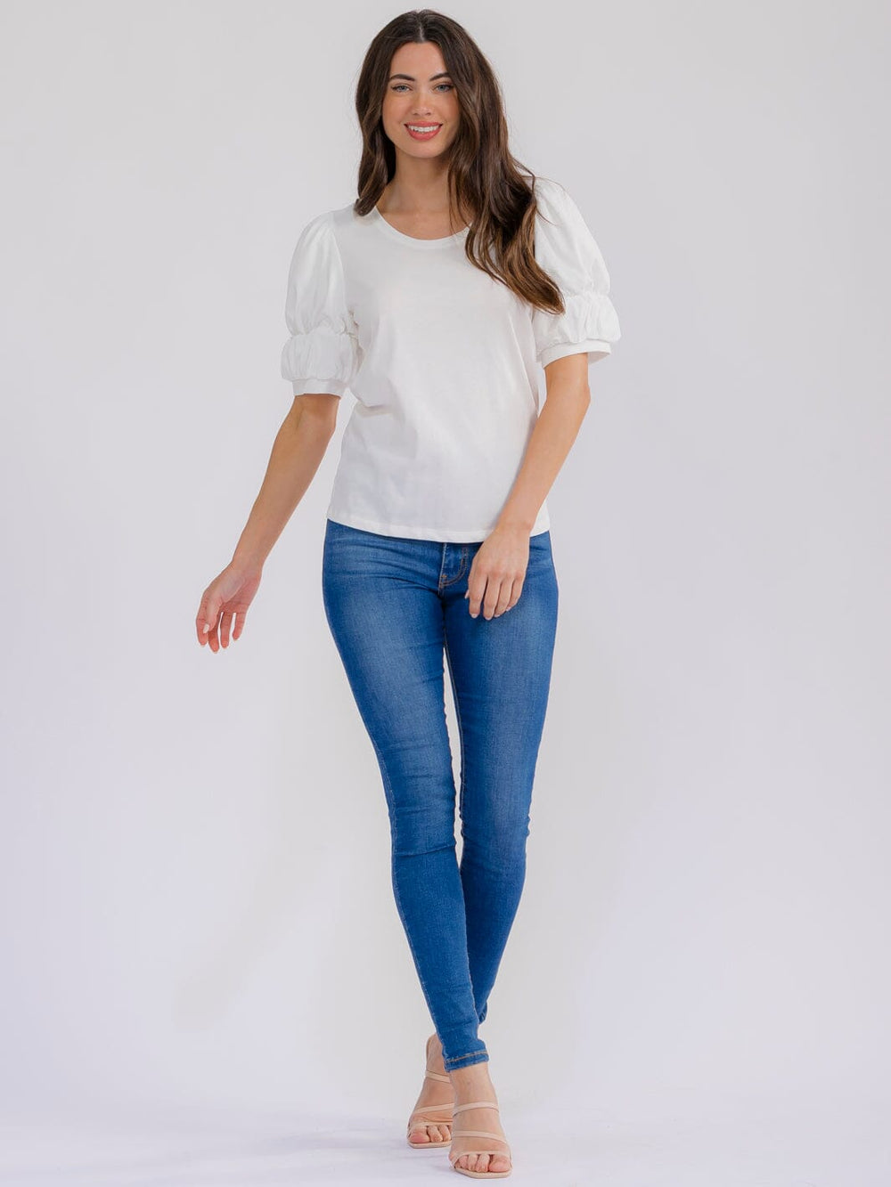 WOMEN'S SHORT PUFF SLEEVE SOLID BLOUSE