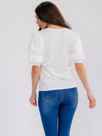 WOMEN'S SHORT PUFF SLEEVE SOLID BLOUSE