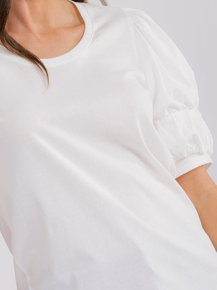 WOMEN'S SHORT PUFF SLEEVE SOLID BLOUSE