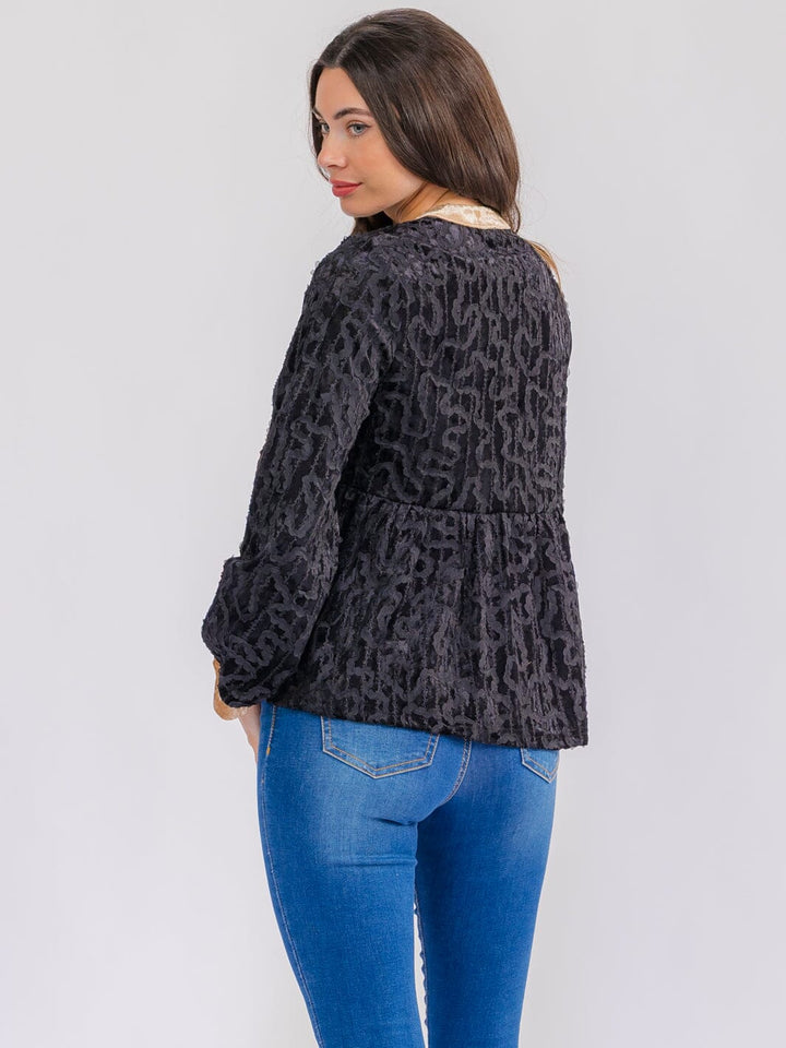 WOMEN'S LONG SLEEVE V-NECK VELVET BLOUSE