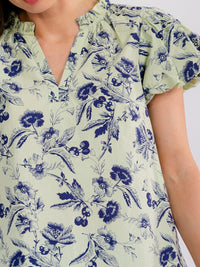 WOMEN'S SHORT PUFF SLEEVE V-NECK FLORAL BLOUSE