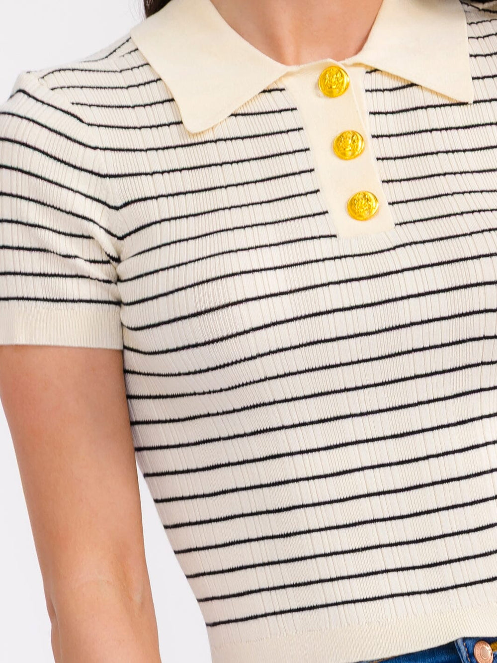 WOMEN'S SHORT SLEEVE BUTTON UP STRIPES COLORBLOCK TOP