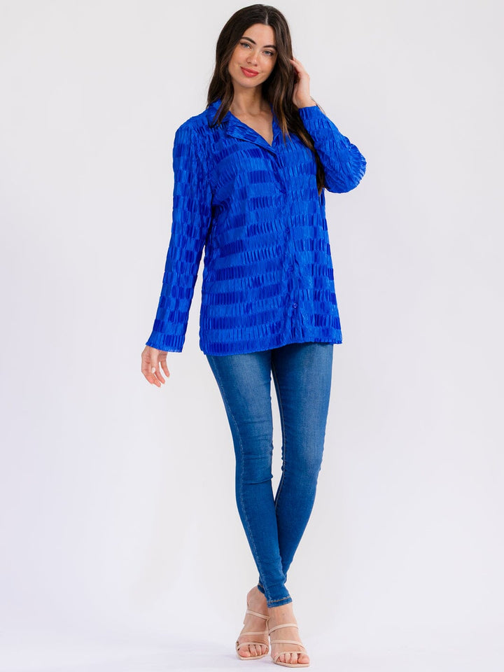 WOMEN'S LONG SLEEVE BUTTON UP DETAILED BLOUSE