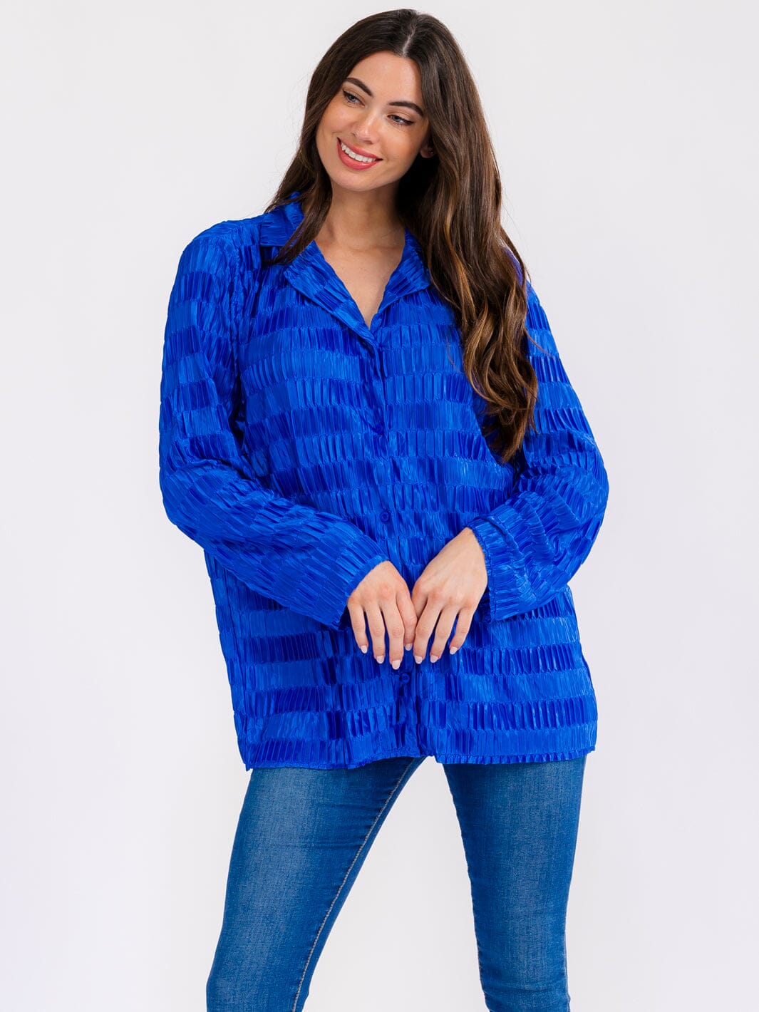 WOMEN'S LONG SLEEVE BUTTON UP DETAILED BLOUSE
