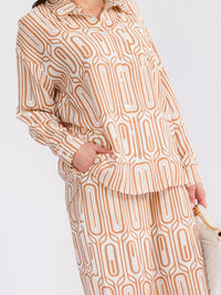 WOMEN'S LONG SLEEVE BUTTON UP PRINTED BLOUSE