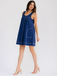 WOMEN'S SLEEVELESS FRONT POCKETS LOOSE FIT DENIM MINI DRESS