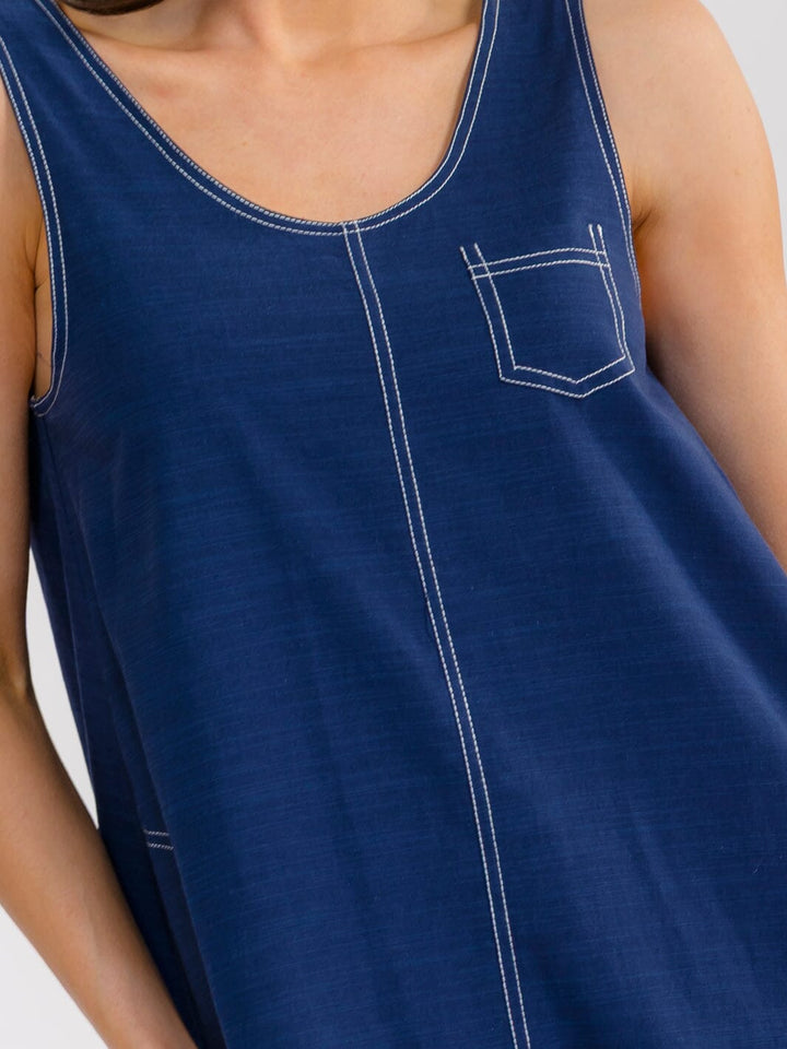 WOMEN'S SLEEVELESS FRONT POCKETS LOOSE FIT DENIM MINI DRESS