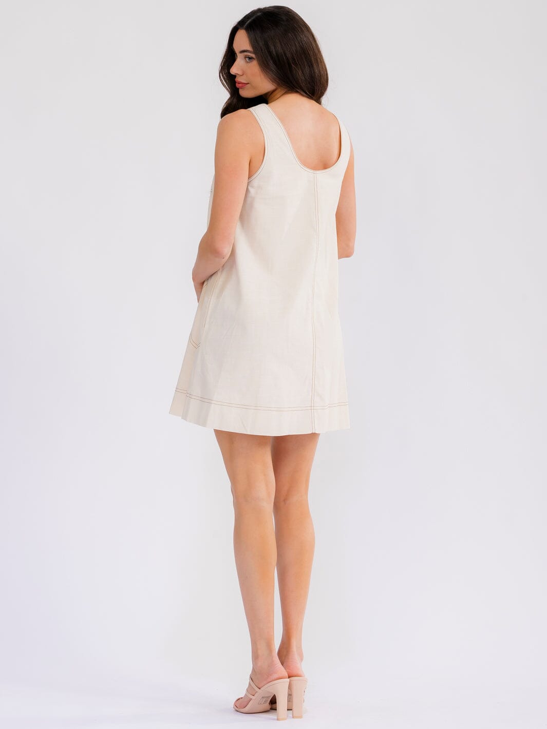 WOMEN'S SLEEVELESS FRONT POCKETS LOOSE FIT DENIM MINI DRESS