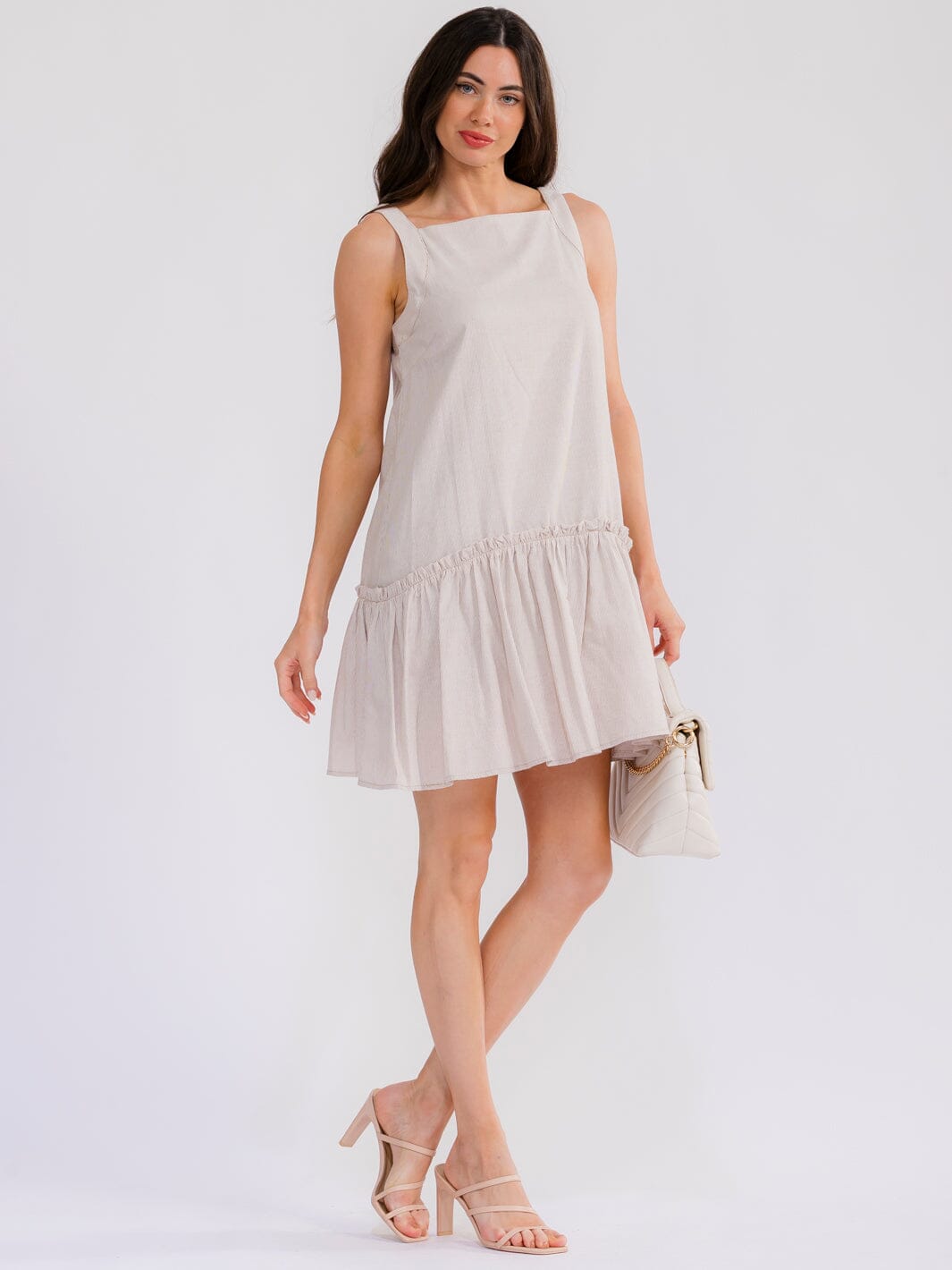 WOMEN'S SLEEVELESS FRONT POCKETS LOOSE FIT STRIPES MINI DRESS