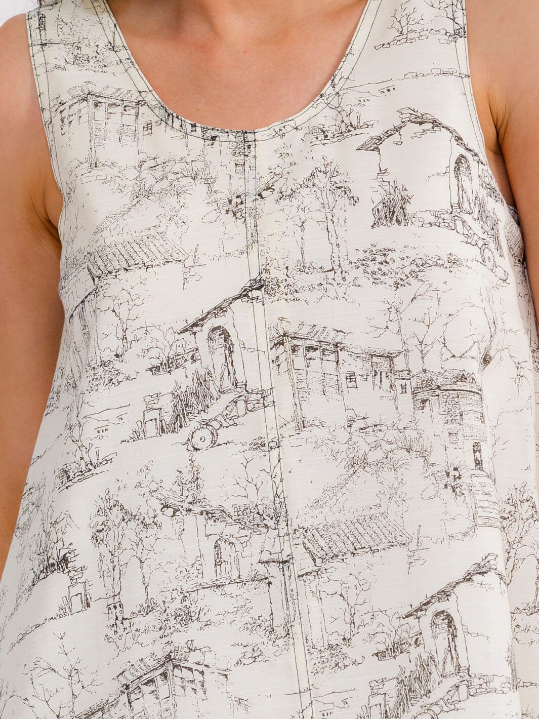 WOMEN'S SLEEVELESS FRONT POCKETS MULTI PRINT TUNIC MINI DRESS