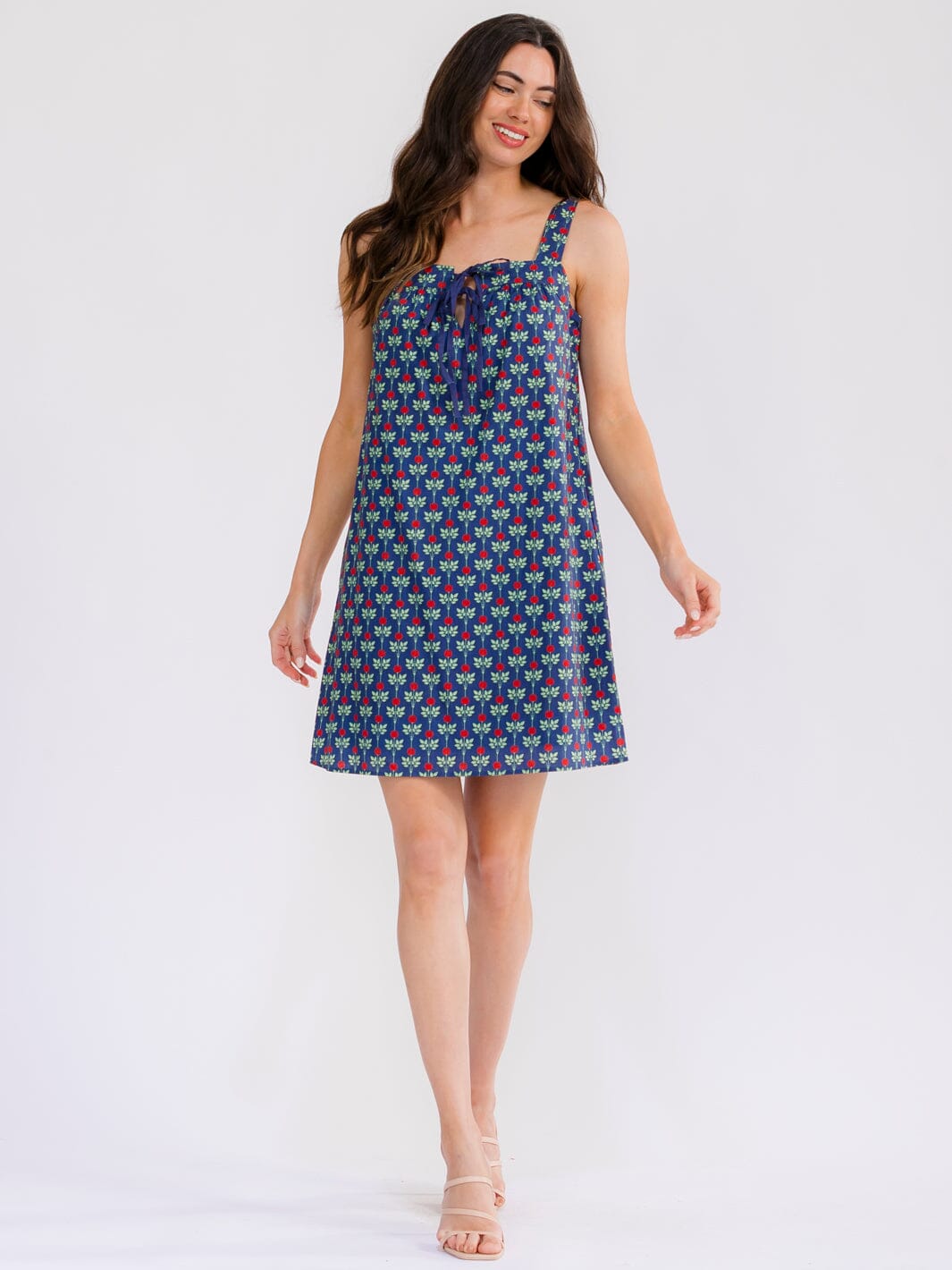 WOMEN'S SLEEVELESS FRONT POCKETS LACE UP FLORAL MINI DRESS