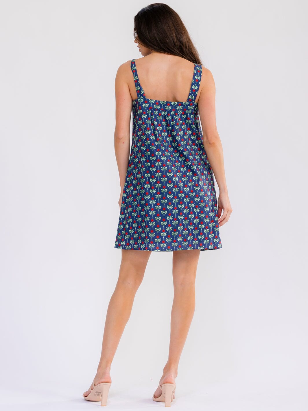 WOMEN'S SLEEVELESS FRONT POCKETS LACE UP FLORAL MINI DRESS