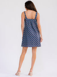 WOMEN'S SLEEVELESS FRONT POCKETS LACE UP FLORAL MINI DRESS