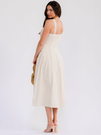 WOMEN'S SLEEVELESS BUTTON CLOSURE FLARE DENIM MAXI DRESS