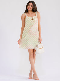 WOMEN'S SLEEVELESS FRONT POCKETS LACE UP FLORAL MINI DRESS