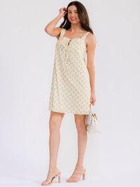 WOMEN'S SLEEVELESS FRONT POCKETS LACE UP FLORAL MINI DRESS