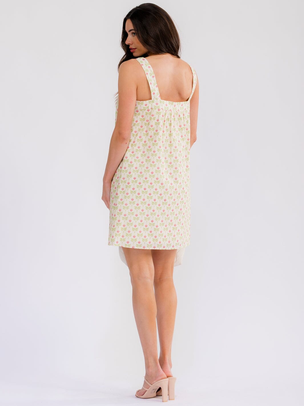 WOMEN'S SLEEVELESS FRONT POCKETS LACE UP FLORAL MINI DRESS