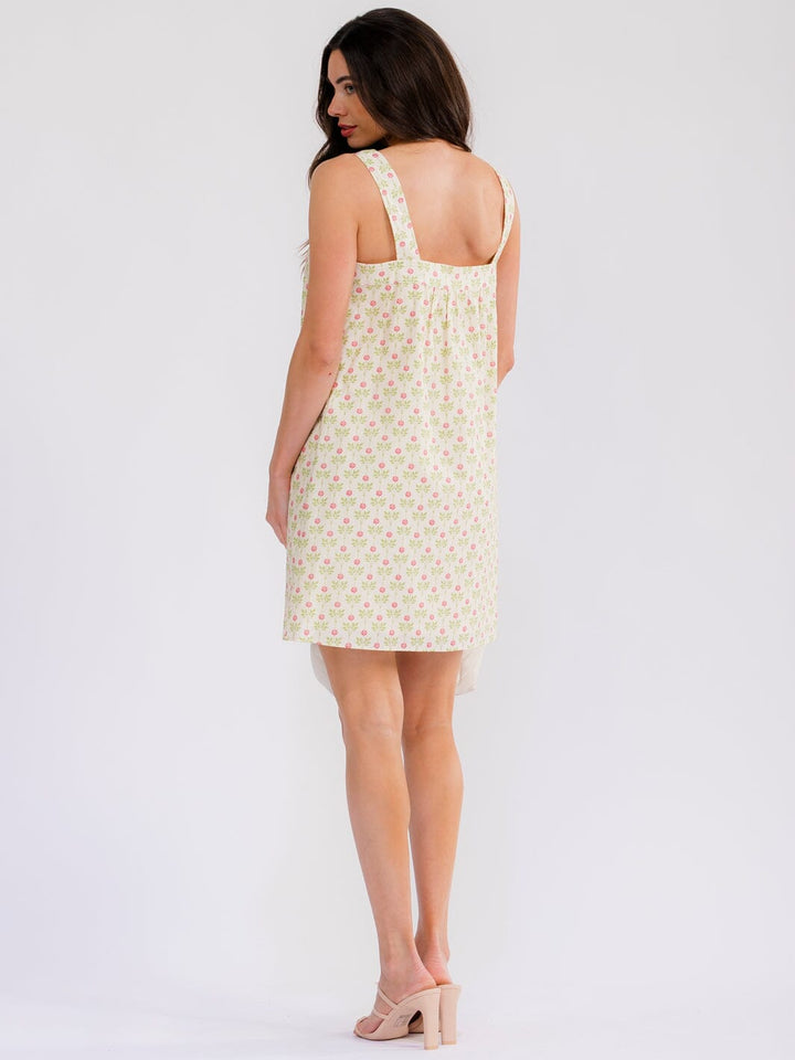 WOMEN'S SLEEVELESS FRONT POCKETS LACE UP FLORAL MINI DRESS