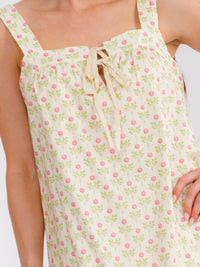 WOMEN'S SLEEVELESS FRONT POCKETS LACE UP FLORAL MINI DRESS