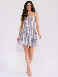 WOMEN'S SLEEVELESS SMOCK RUFFLE TIERED COLORBLOCK MINI DRESS
