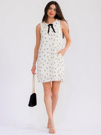 WOMEN'S SLEEVELESS FRONT POCKETS TIERED BOWS MINI DRESS