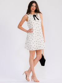 WOMEN'S SLEEVELESS FRONT POCKETS TIERED BOWS MINI DRESS