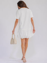 WOMEN'S SHORT SLEEVE BUBBLE BOTTOM HEM MINI DRESS