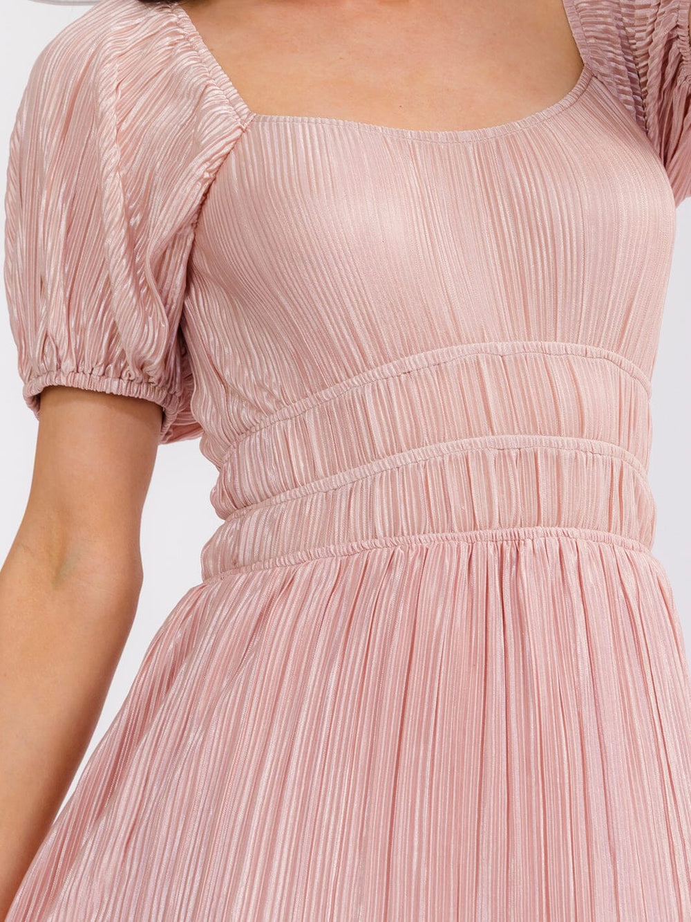 WOMEN'S SHORT SLEEVE ELASTIC WAIST SHIMMER MINI DRESS