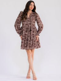 WOMEN'S LONG SLEEVE FRONT POCKETS V-NECK FLORAL MINI DRESS