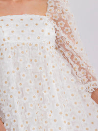 WOMEN'S 3/4 SLEEVE SQUARE NECK FLORAL BABYDOLL MINI DRESS