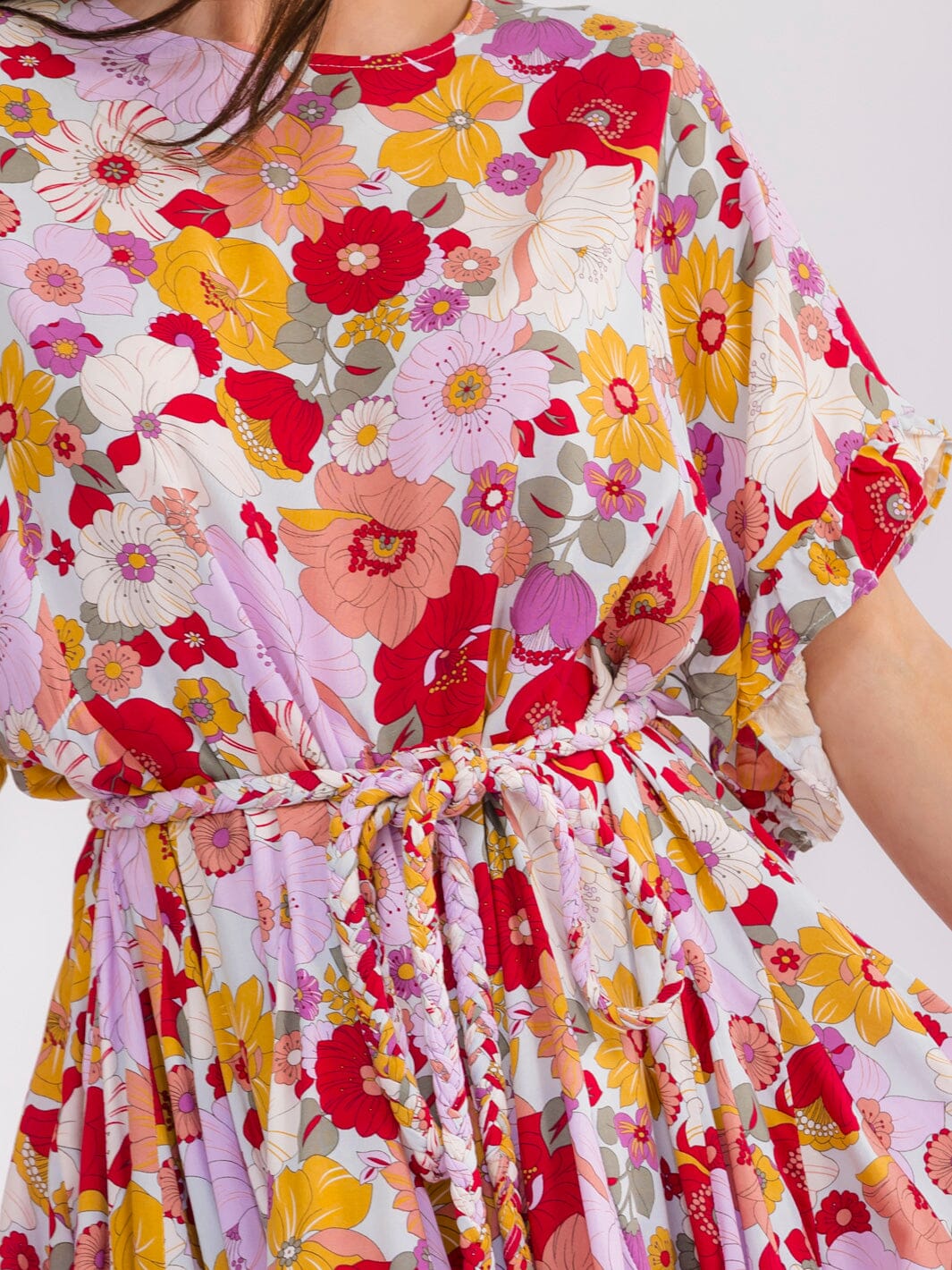 WOMEN'S SHORT SLEEV BELTED FLORAL MINI DRESS