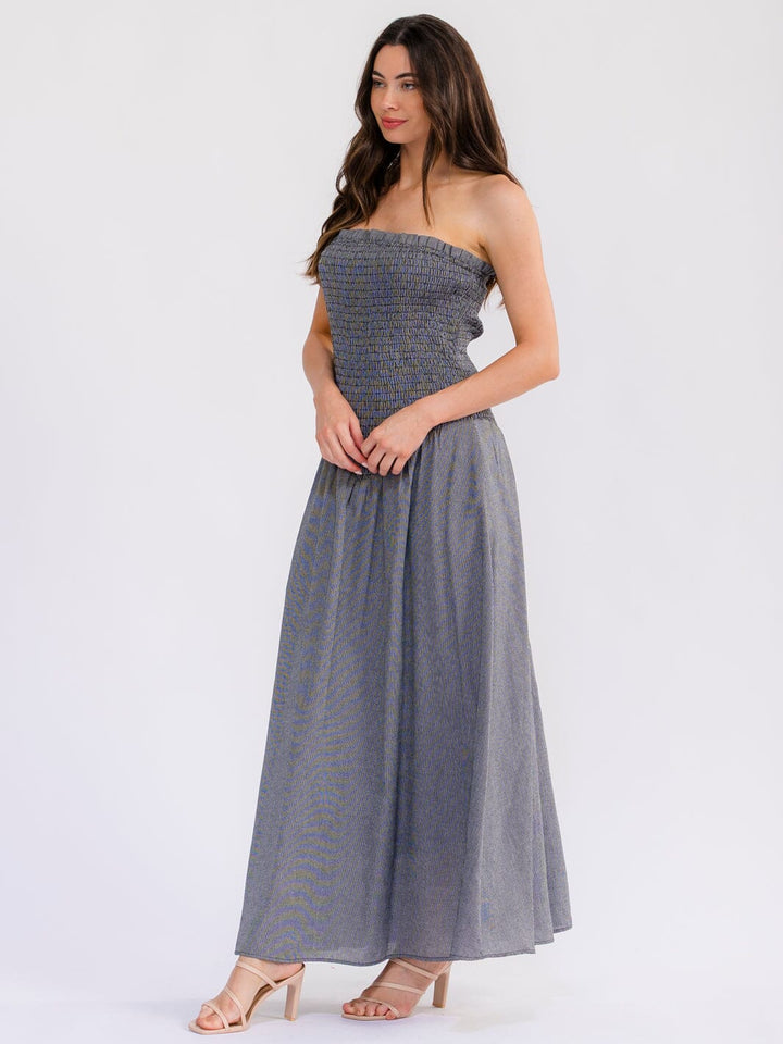 WOMEN'S SLEEVELESS SQUARE NECK SMOCK TUBE MAXI DRESS