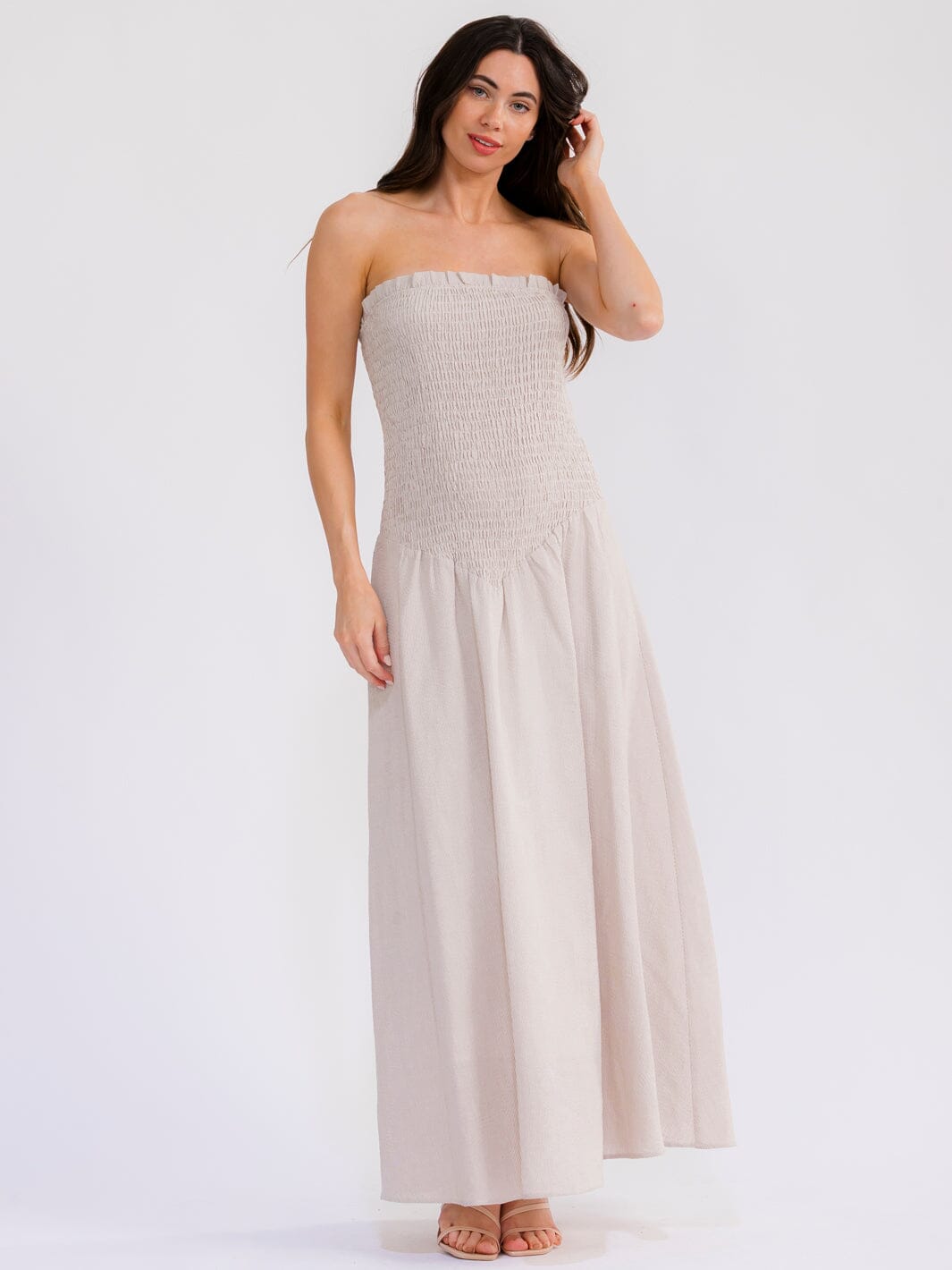 WOMEN'S SLEEVELESS SQUARE NECK SMOCK TUBE MAXI DRESS