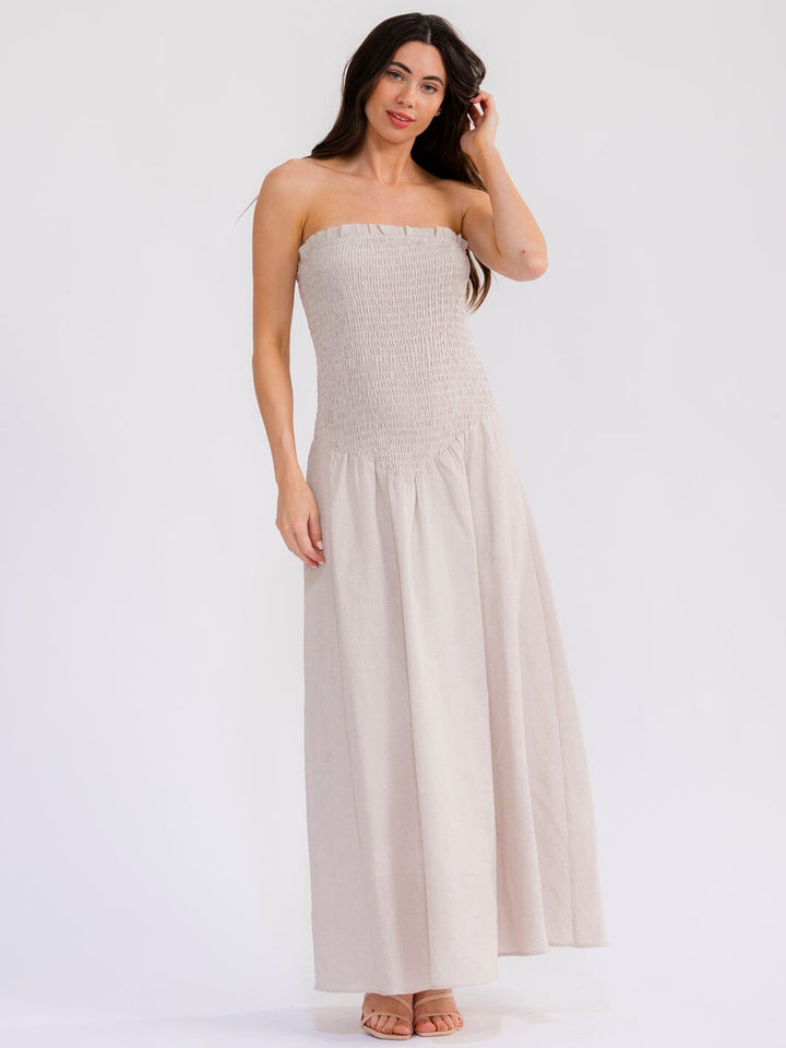 WOMEN'S SLEEVELESS SQUARE NECK SMOCK TUBE MAXI DRESS