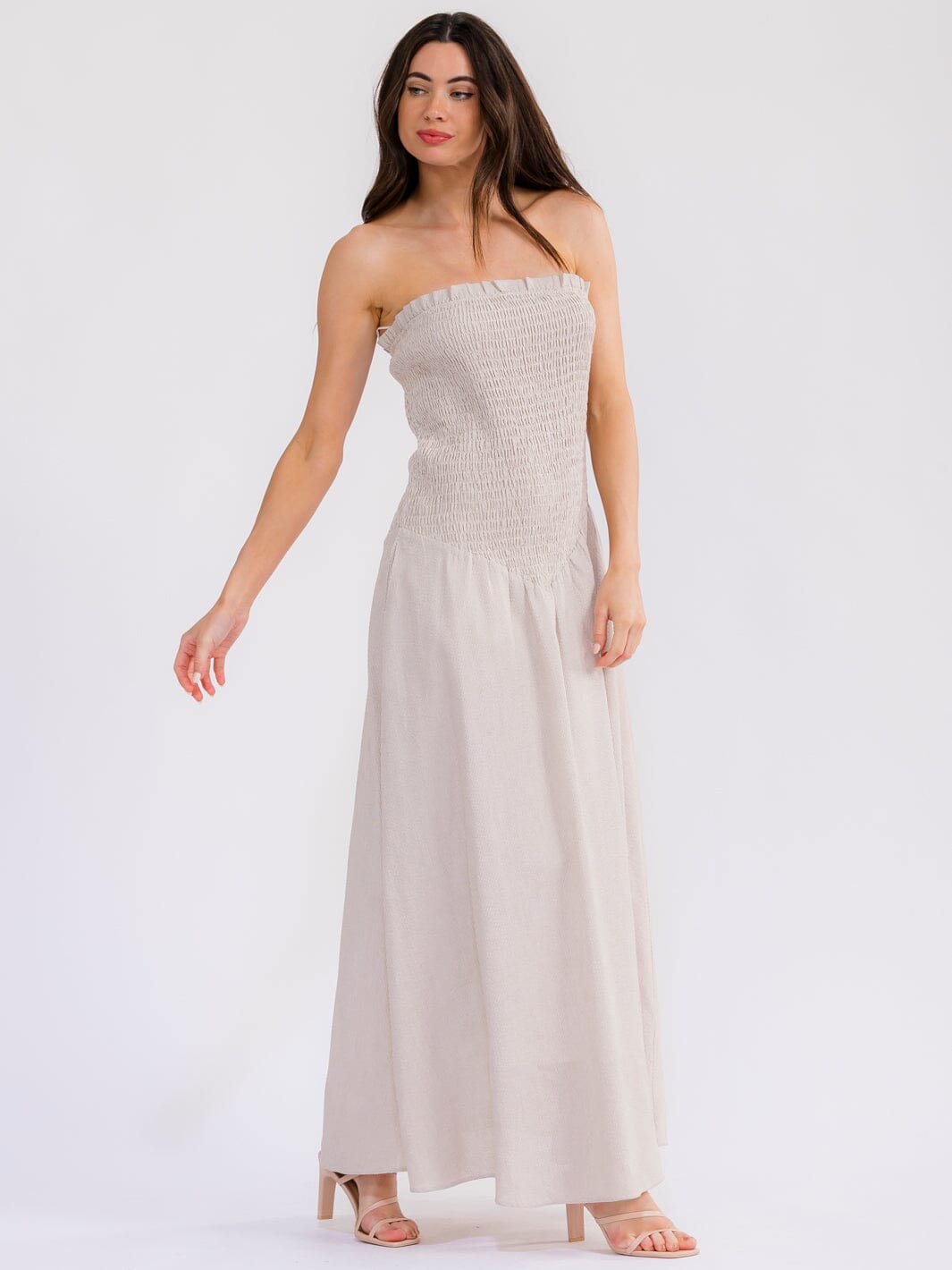 WOMEN'S SLEEVELESS SQUARE NECK SMOCK TUBE MAXI DRESS