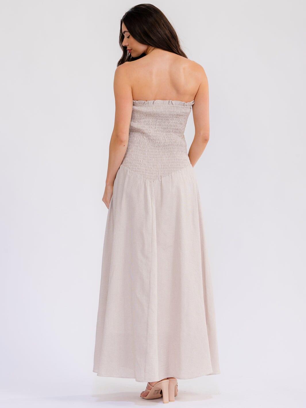 WOMEN'S SLEEVELESS SQUARE NECK SMOCK TUBE MAXI DRESS
