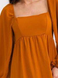 WOMEN'S LONG SLEEVE SQUARE NECK SMOCK MAXI DRESS
