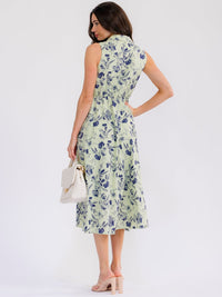 WOMEN'S SLEEVELESS BUTTON UP FRONT POCKETS FLORAL MAXI DRESS