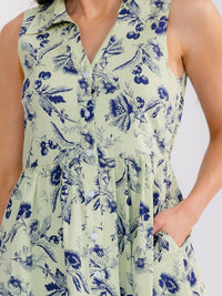 WOMEN'S SLEEVELESS BUTTON UP FRONT POCKETS FLORAL MAXI DRESS