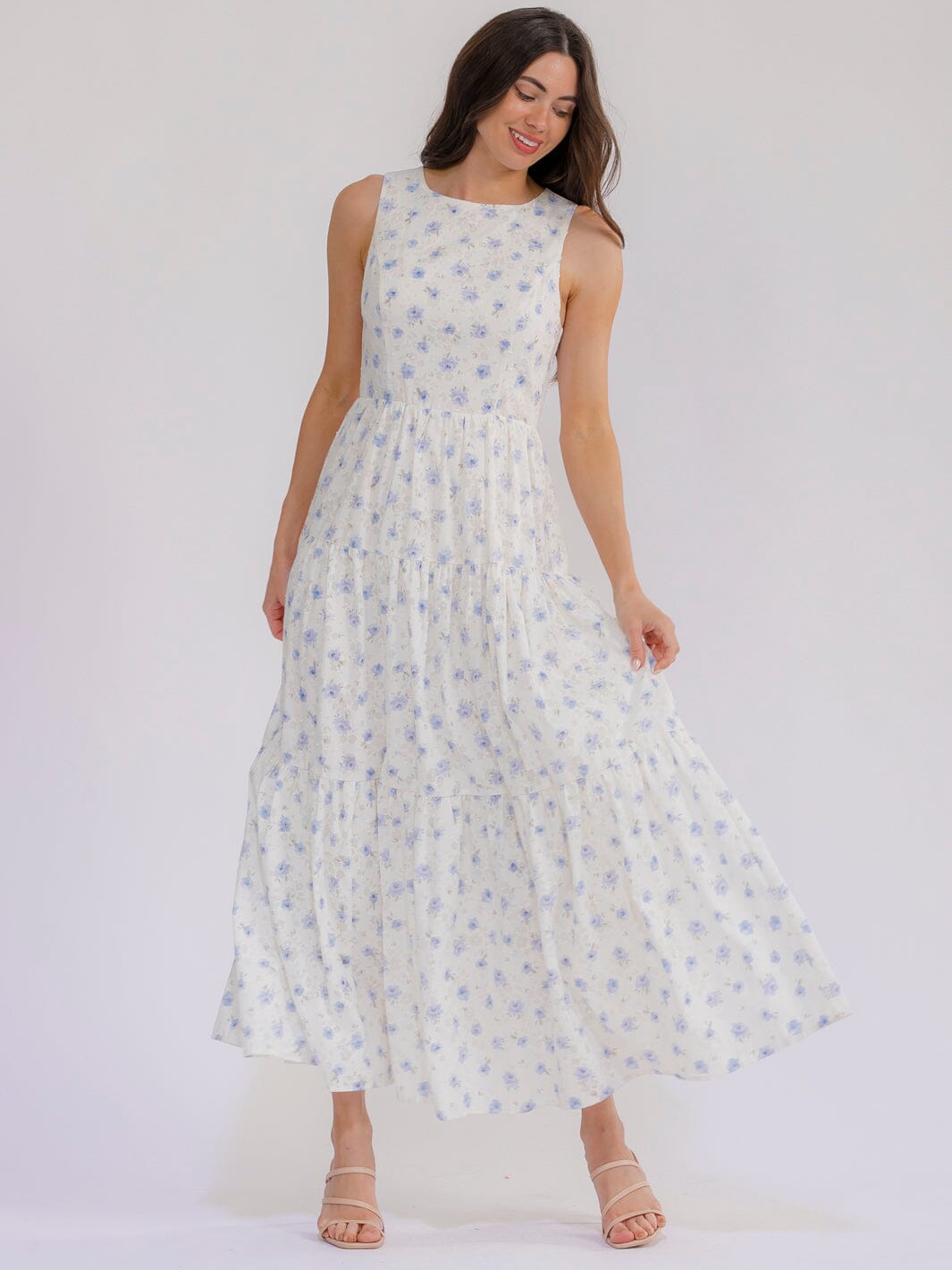 WOMEN'S SLEEVELESS SWISS FLORAL MAXI DRESS
