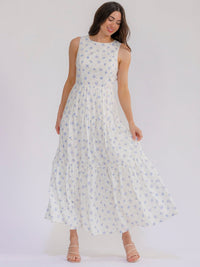 WOMEN'S SLEEVELESS SWISS FLORAL MAXI DRESS
