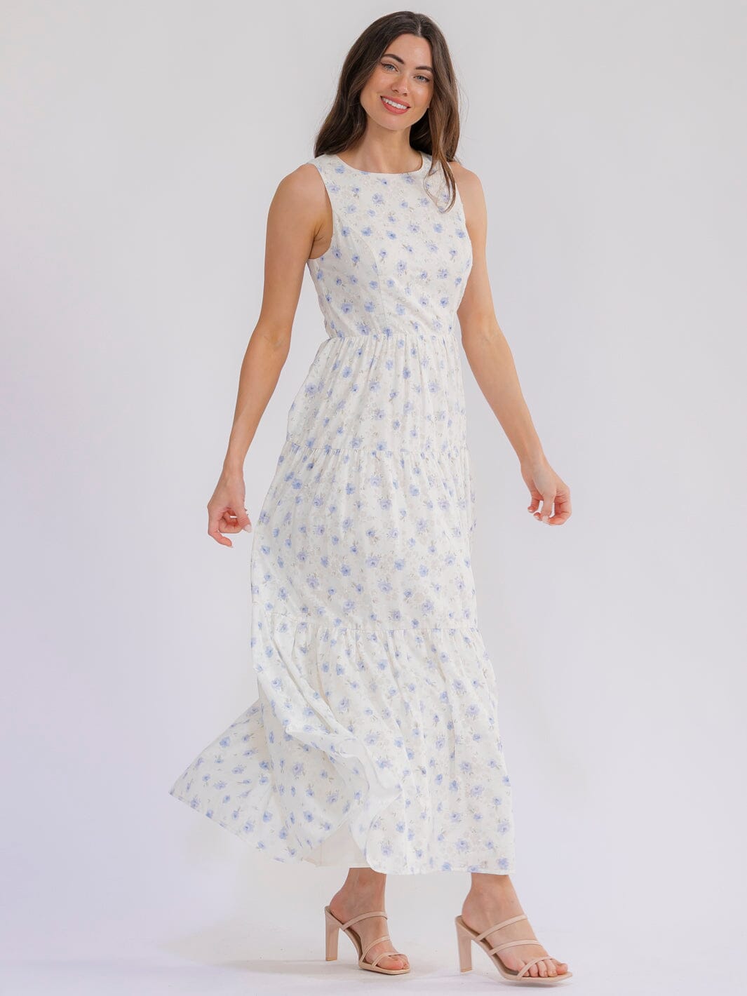 WOMEN'S SLEEVELESS SWISS FLORAL MAXI DRESS