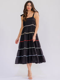 WOMEN'S SLEEVELESS ADJUSTABLE STRAPS TIERED MAXI DRESS